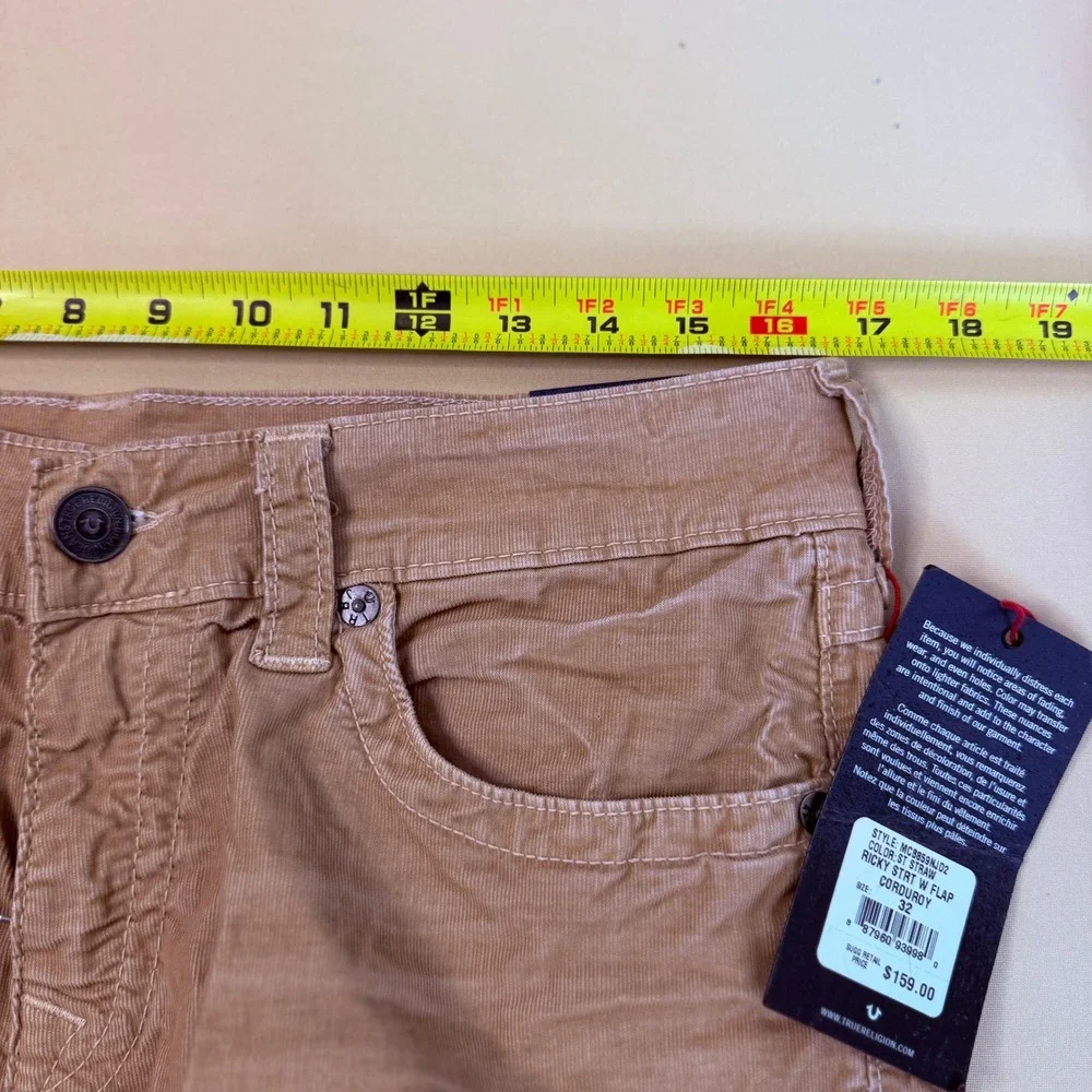 True Religion Ricky Corduroy Pants Mens 32 Straw Tan Relaxed Straight NWT